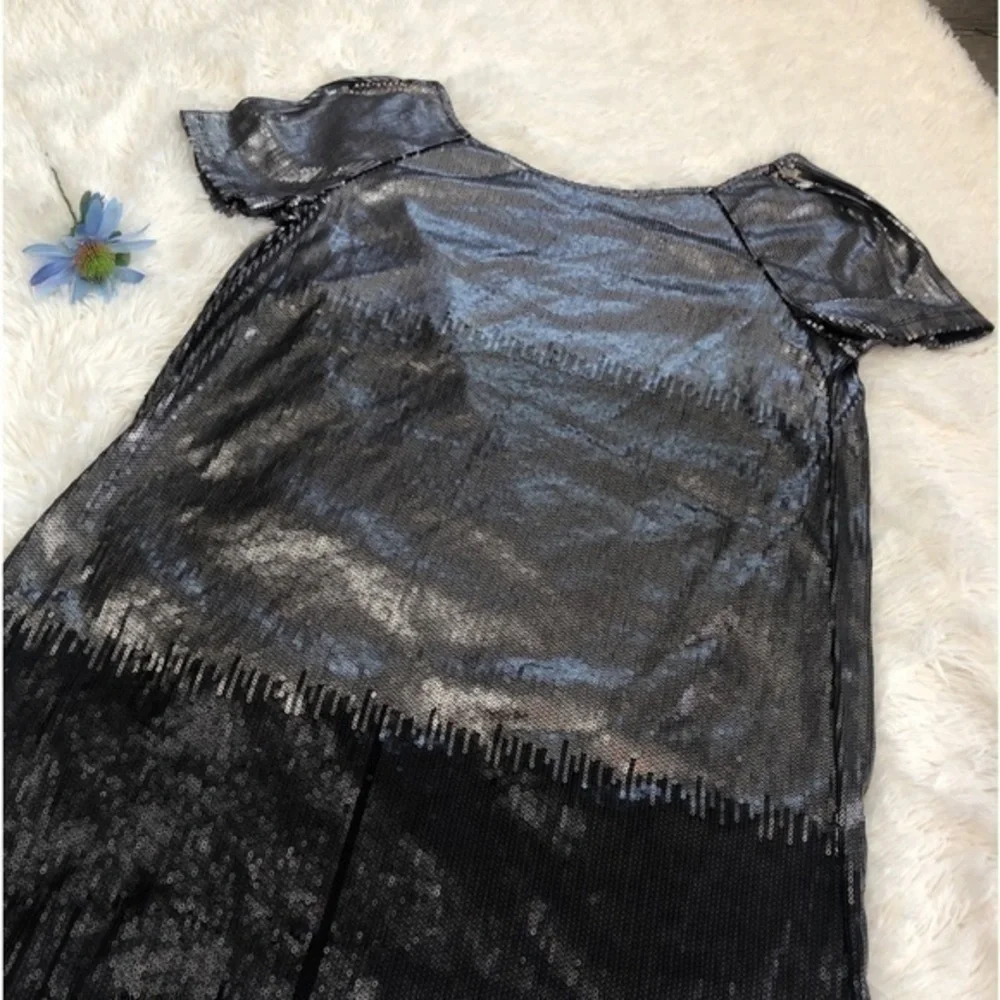 Free People 🖤 Gunmetal Sequined Ombre Backless Oversized Shift Mini Dress, S/XS - Picture 5 of 15